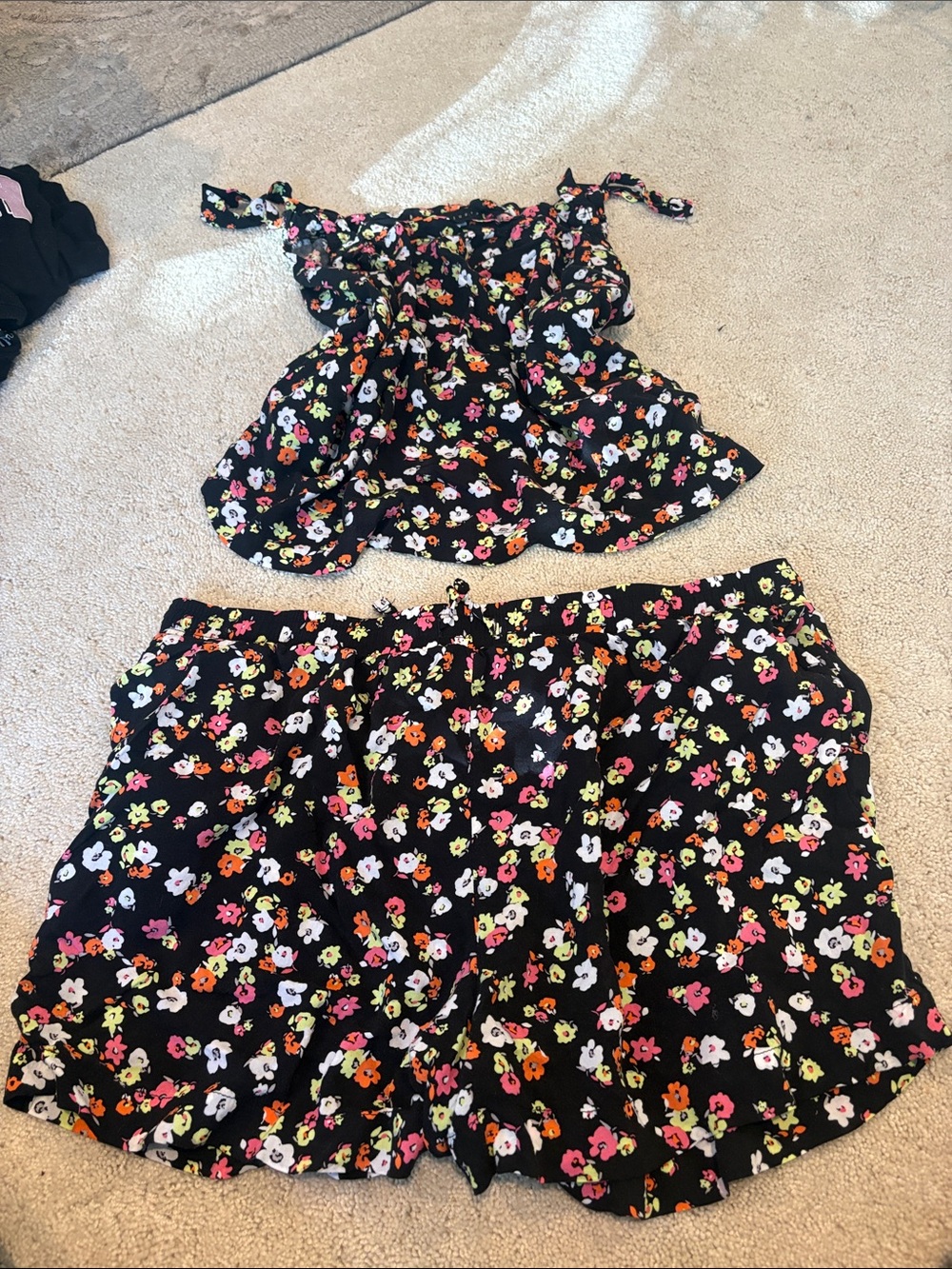 Sanctuary Black Floral Pajama Set with Tie-Strap Cami and Shorts